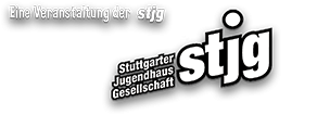 Das stjg-Banner mit weißer Schrift und schwarzer Umrandung