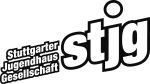 stjg-Logo mit weißer Schrift und schwarzer Umrandung